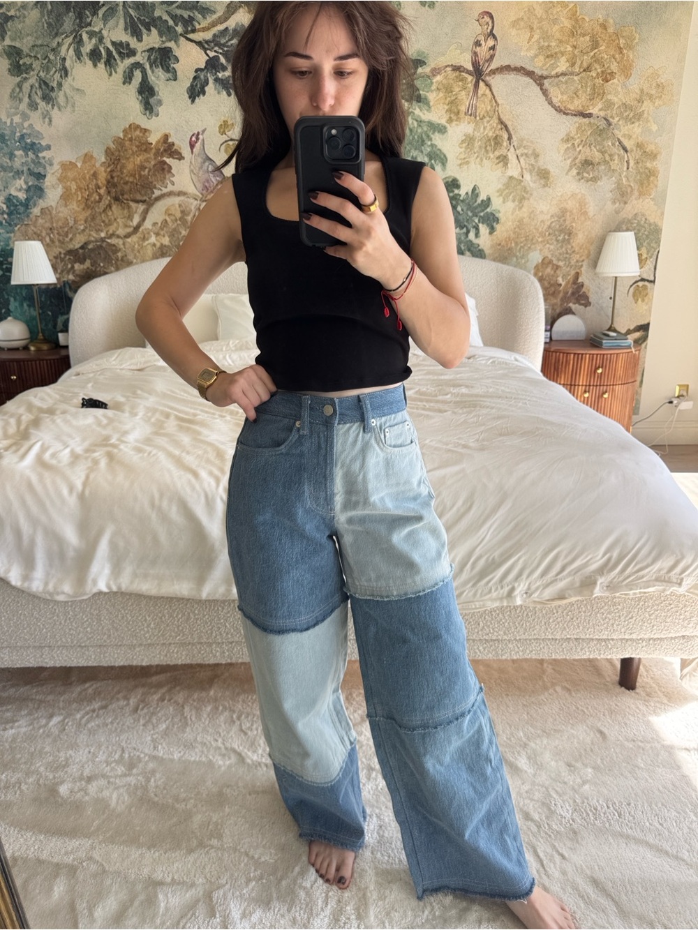 Rails Two-Tone Patchwork Wide-Leg Jeans - Blue
